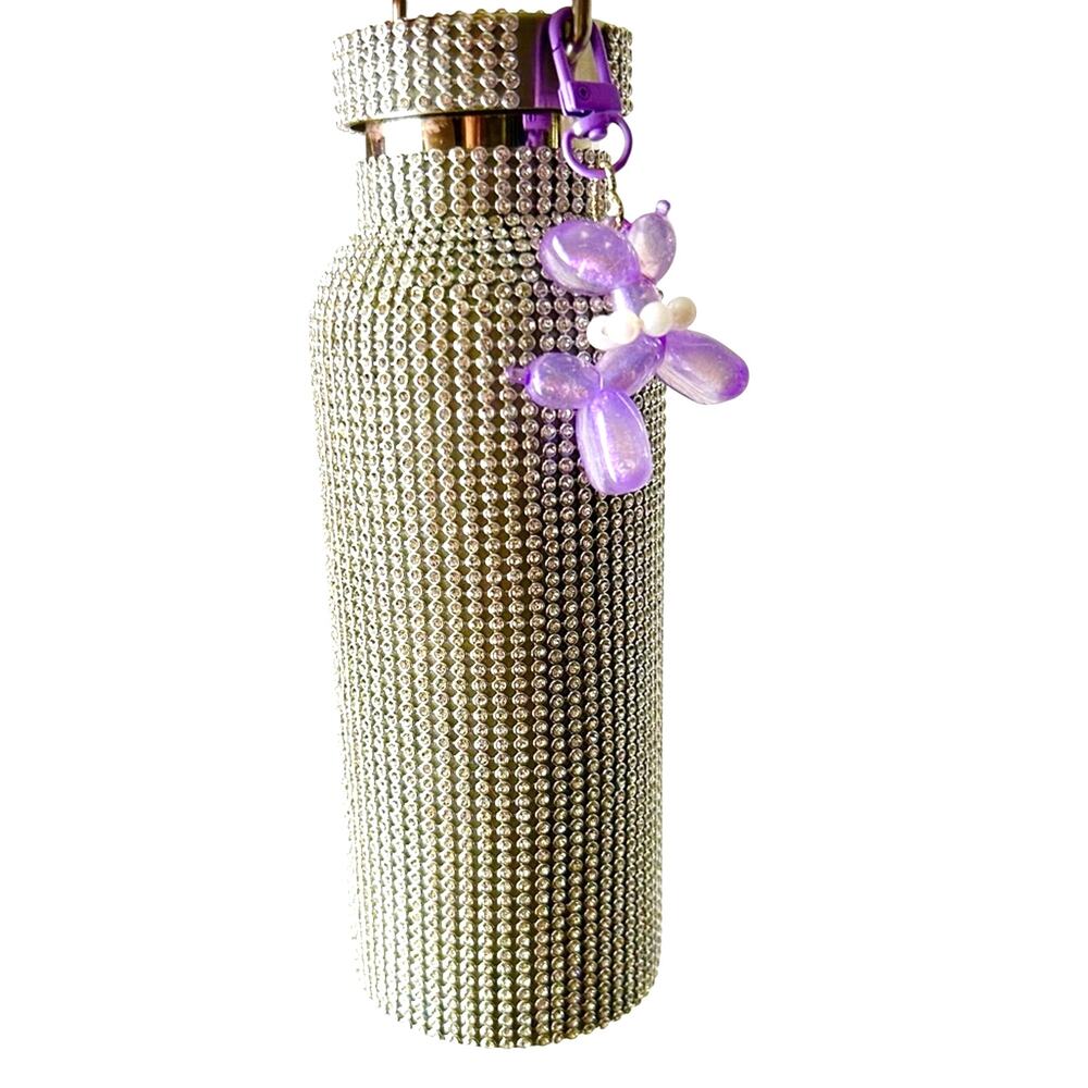 Silver Stainless Steel Rhinestone Bottle Chain Crossbody Festival Rave Glamour - Picture 2 of 5